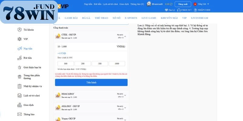 Sử dụng thẻ cào để gửi vốn vào tài khoản thương hiệu
